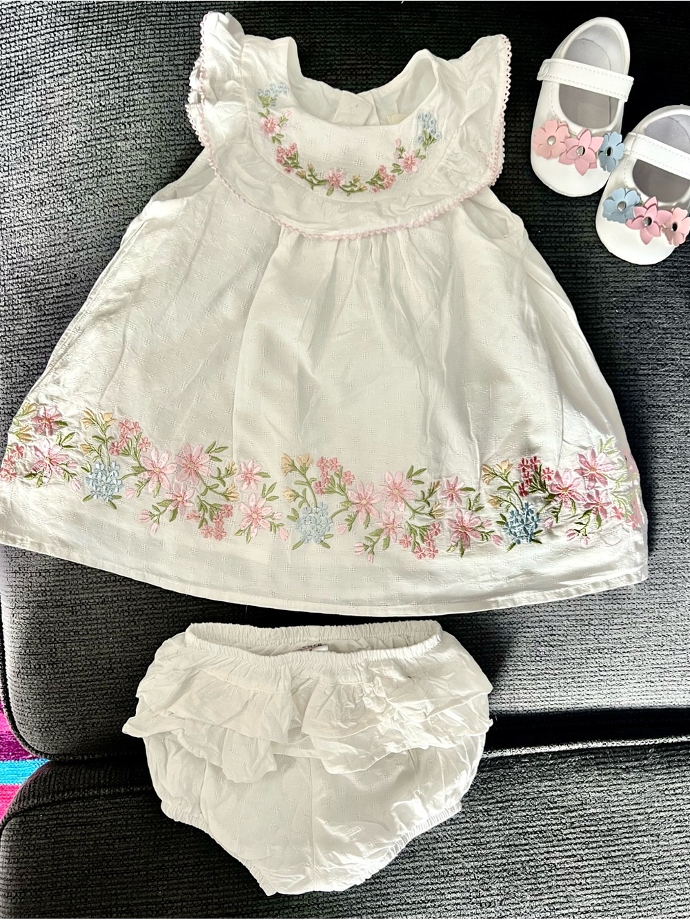 White Floral Embroidered Baby Girl Dress with Matching Bloomers